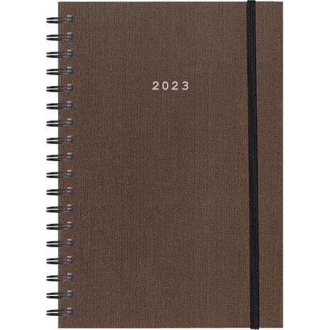 Ημερολόγιο ημερήσιο σπιράλ NEXT Fabric Plus με λάστιχο 2023 14x21cm καφέ